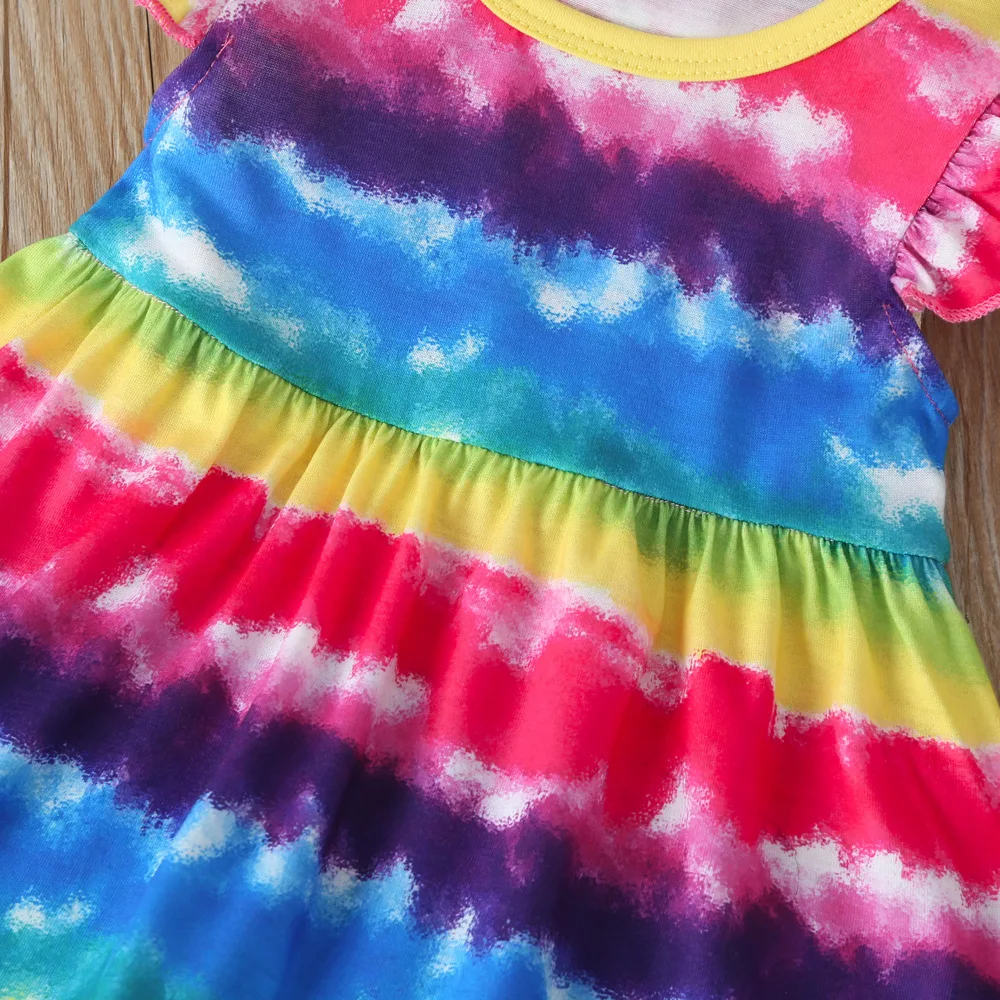 Naujas 2020 metų Vasaros Suknelės Kūdikių Mergaitės, Spalvinga Spausdinti Trumpas Rankovės O-kaklo-line Sundress Vasaros Princesė Suknelės Mergaitės