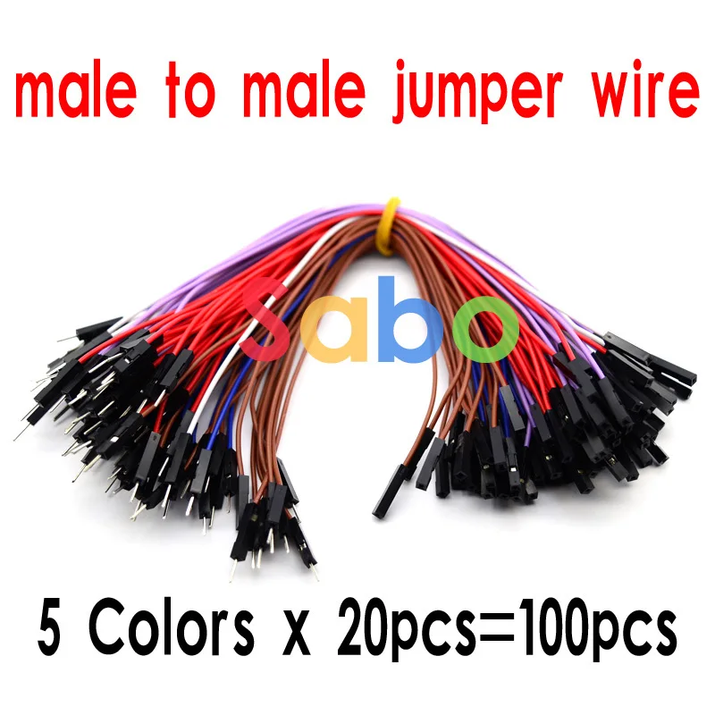Naujas 100vnt = 5 Spalvas x 20pcs 1p į 1p 20cm moterų ir vyrų jumper wire Mišrios spalvos Dupont kabelis Breadboard