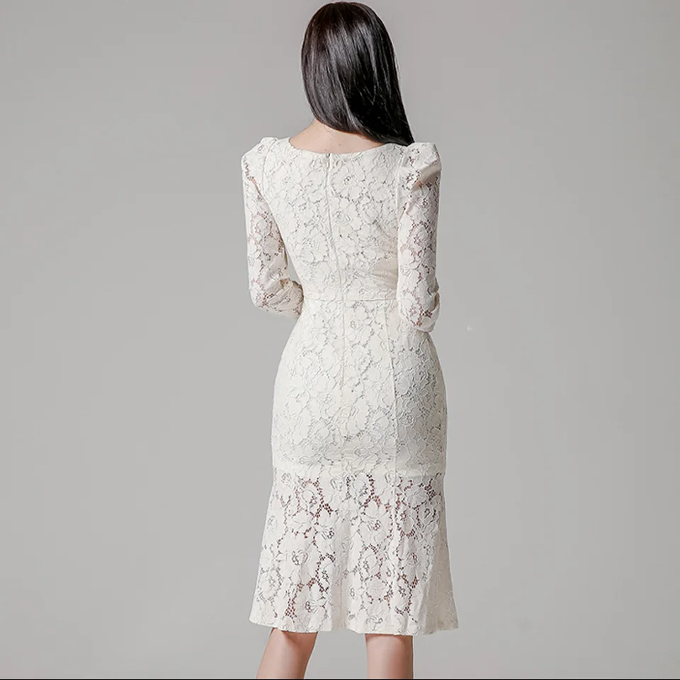 Elegantiškas Nėrinių Suknelė 2021 M. Pavasarį Paprastas Paprastų Kvadratinių Apykakle ilgomis Rankovėmis Temperamentas Aukšto Juosmens Stora Šalies Moterų Suknelės