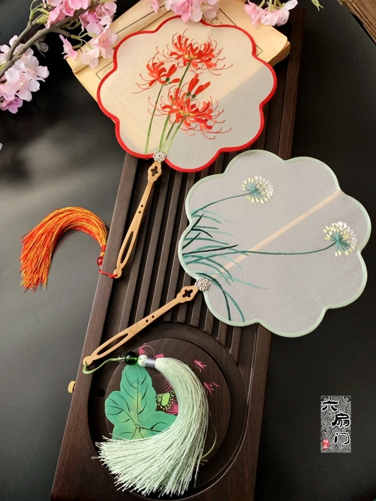 šilko Ventiliatorius Siuvinėjimo Šokių dvipusis Siuvinėjimo rankomis gerbėjai vestuvių, džiaugtis ir dovanos Kinijos stilius derliaus sudžou Ventiliatorius