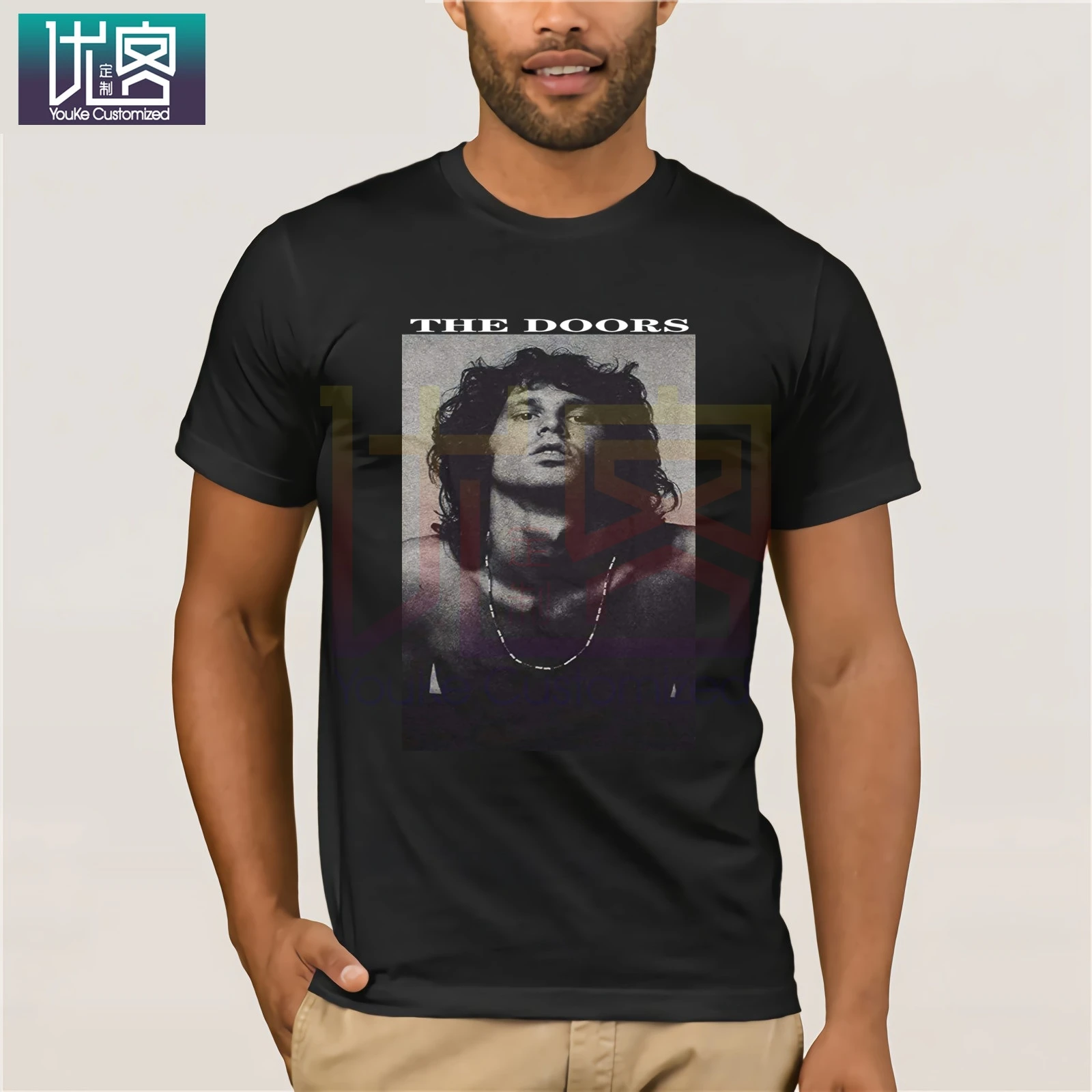 RocklD Unikalių Senovinių Durų Jim Morrison B&W T-Shirt, Derliaus Įgulos Kaklo Drabužius Populiarus T-Shirt Crewneck Medvilnės Tees