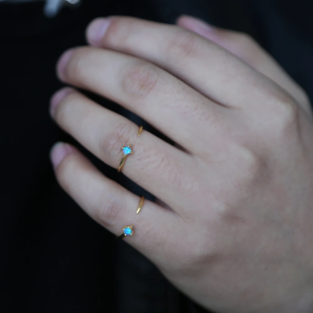 925sterling sidabras mėlynas opalas akmuo atidaryti žiedai aukščiausios kokybės aukso spalvos lady midi piršto žiedą reguliuoti vestuvės vestuvinis papuošalų