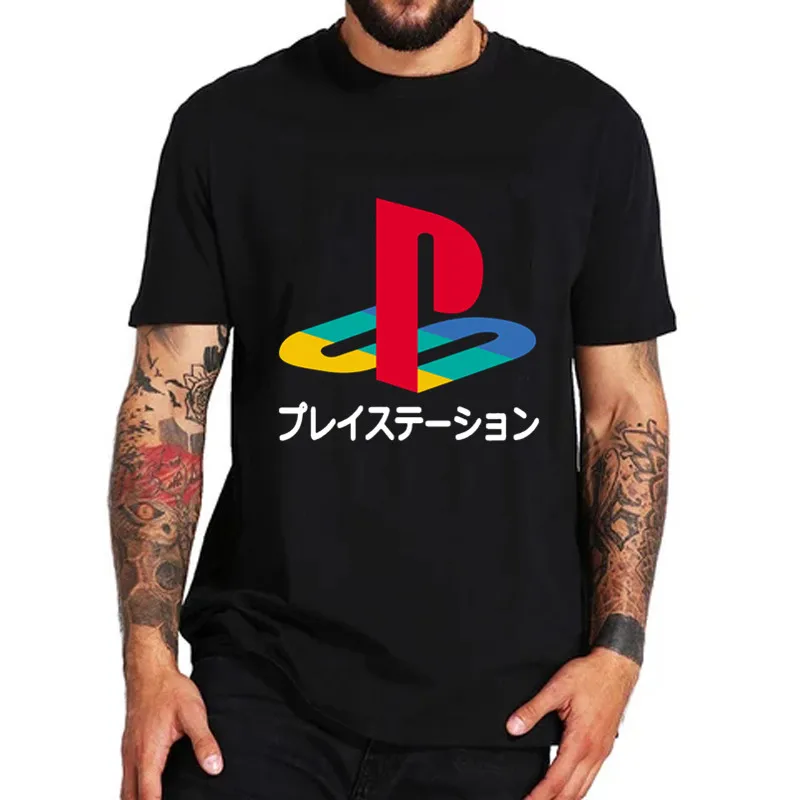 Retro PS Logotipu T shirts Xbox Vedeo Žaidimas playstation T-marškinėliai Vyrams, Streetwear marškinėliai, HipHop Grynos Medvilnės PS1-PS6 Trumpas Rankovės berniukas