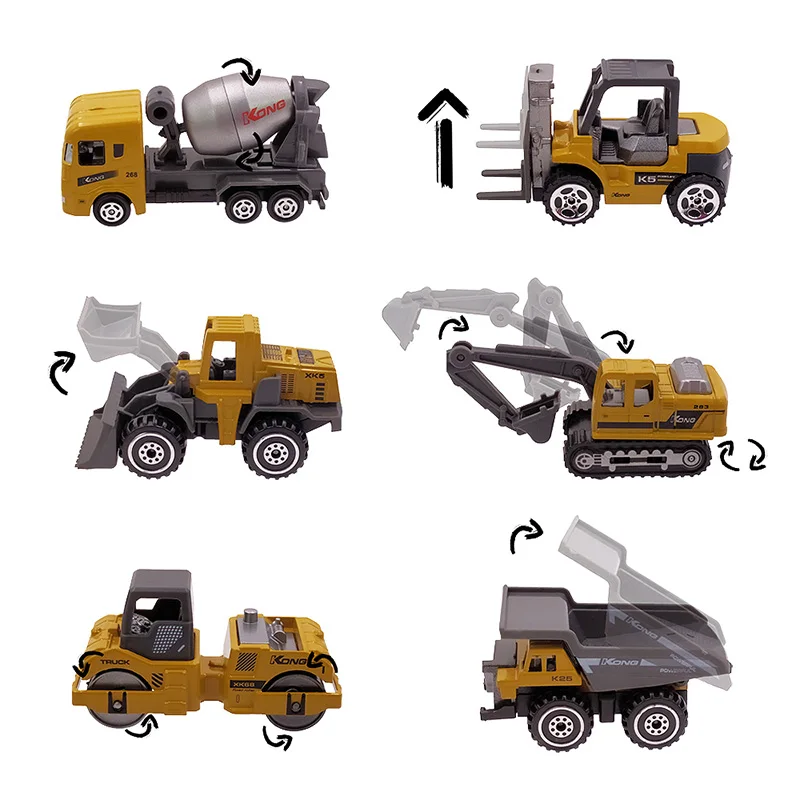 6 Vnt Lydinio Mini Inžinerijos Automobilio Modelį 6In1 1:64 Metalo Diecast Inžinerijos Žaislinių Transporto priemonių Automobilių Žaislas savivartis-Krautuvas Ekskavatoriaus