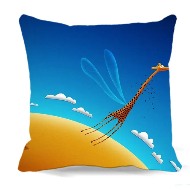 Supjaustyti žirafa su sparnais Kvadratinių Medvilnės poliesterio minkšta pagalvėlė padengti Namų automobilių sofa-lova, kėdės, dekoratyviniai