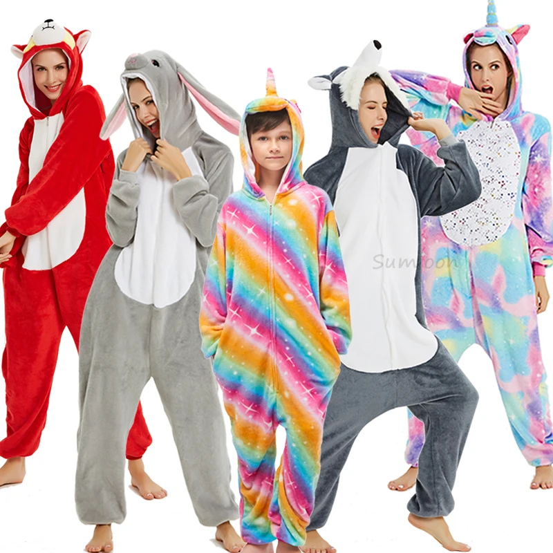 Suaugusiųjų Anime Kigurumi Onesie Moterys Vyrai Vienaragis Sleepwear Pajama Žiemą Šiltas Gyvūnų Vilkas Unicornio Pijima Darbo Drabužiai Vaikams, Naktiniai Drabužiai