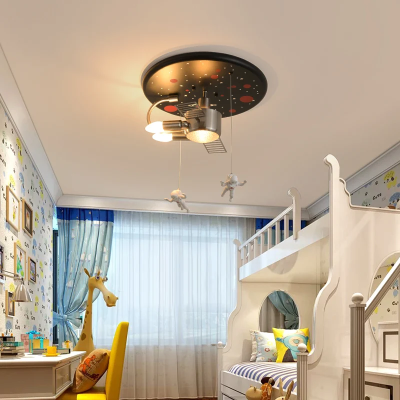 Vaikų kambario lempos erdvėlaivis berniukas miegamasis šviesos animacinių filmų kūrybos lubų lempa
