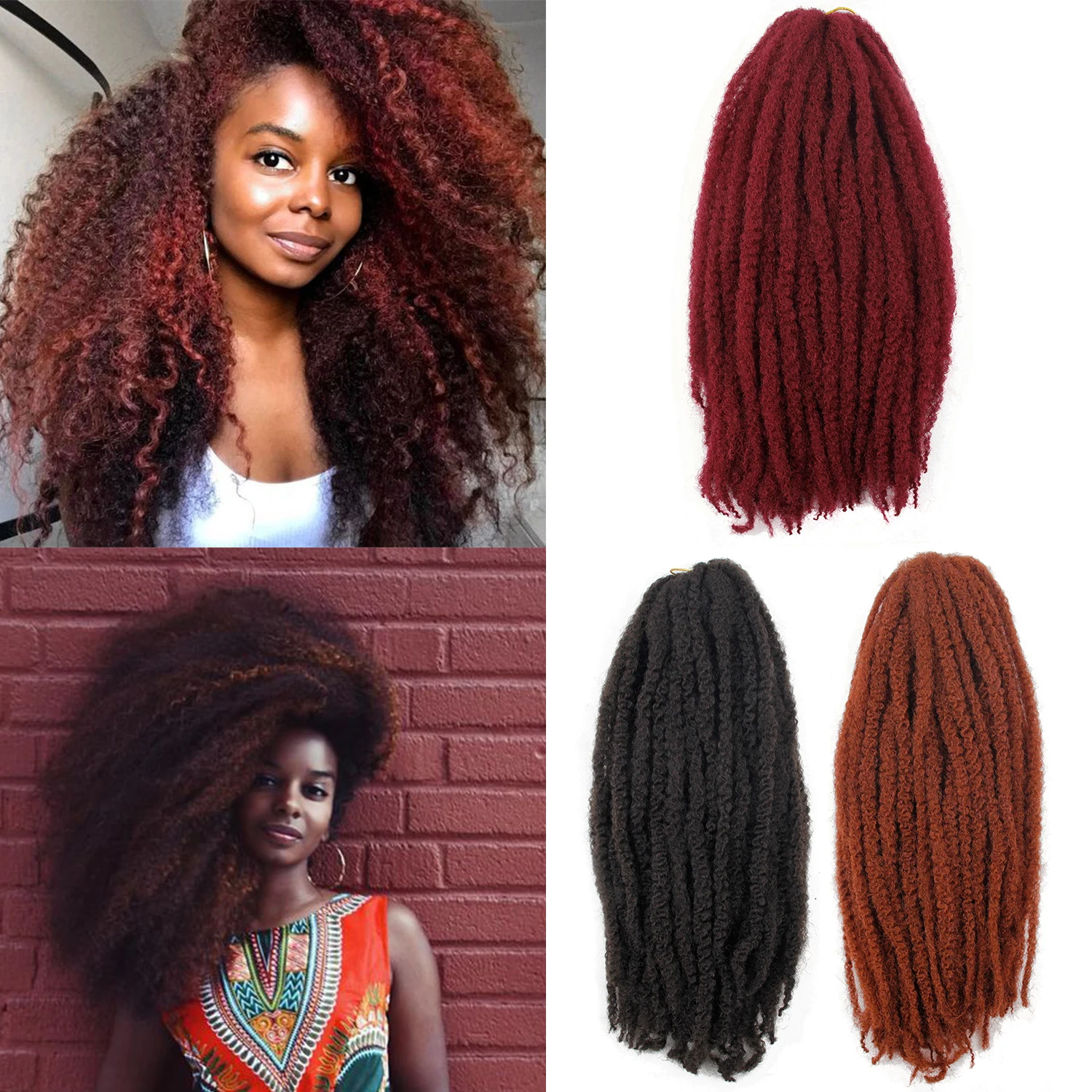 Marley Nerijos Nėrimo Garbanotas plaukų Afro pavasario twist Minkštas Raudonos spalvos Pilka Sintetinių Kanekalo Nerijos Nėrimo Kasytės, Plaukų Pratęsimo