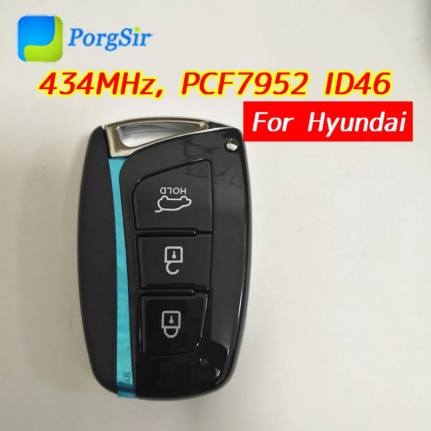3 Mygtuką, 434 Mhz DAŽNIO Smart Artumo Nuotolinio Valdymo Mygtuką Hyundai Santafe su PCF7952 Hitag2 ID46 lustas