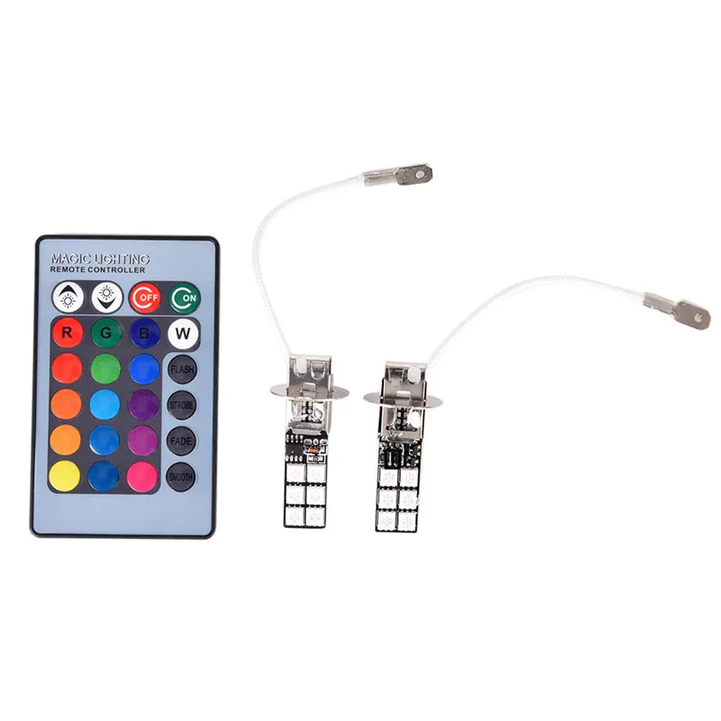 LED priekiniai Žibintai Stiprintuvas Rūko Žibintai Dienos šviesos Indikatoriai RGB 2vnt su Nuotolinio Valdymo H1 H3 5050 12 SMD Spalvinga