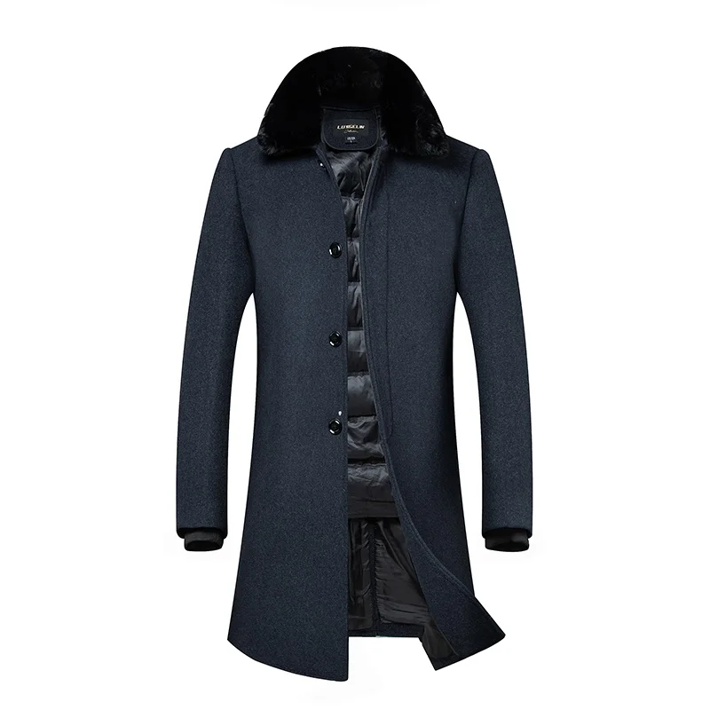 Ilgai Style Mens Vilnos Žiemos Paltai Jacke Stori Paltai Topcoat Mens Vieną Krūtinėmis, Paltai Ir Švarkai Su Reguliuojamu Liemenė