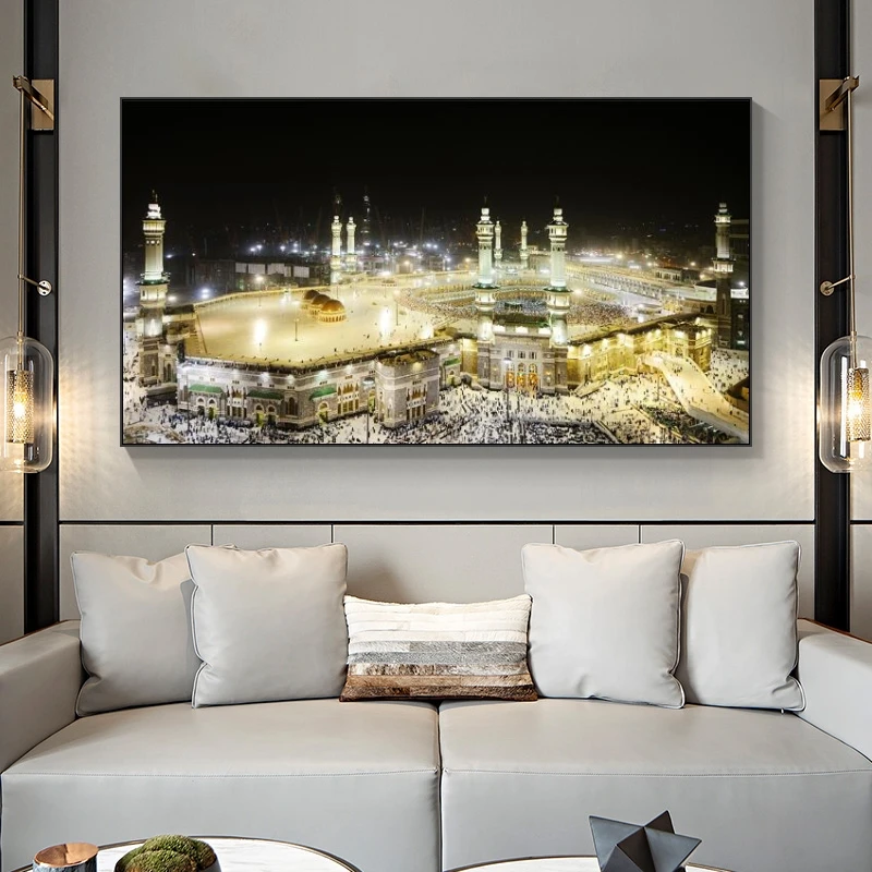 Islamo Mekos Mečetės Miesto Naktinis Vaizdas Drobės Paveikslai ant Sienos, Islamo Menas, Plakatų ir grafikos Musulmonų Meno Nuotraukas Dekoratyvinis