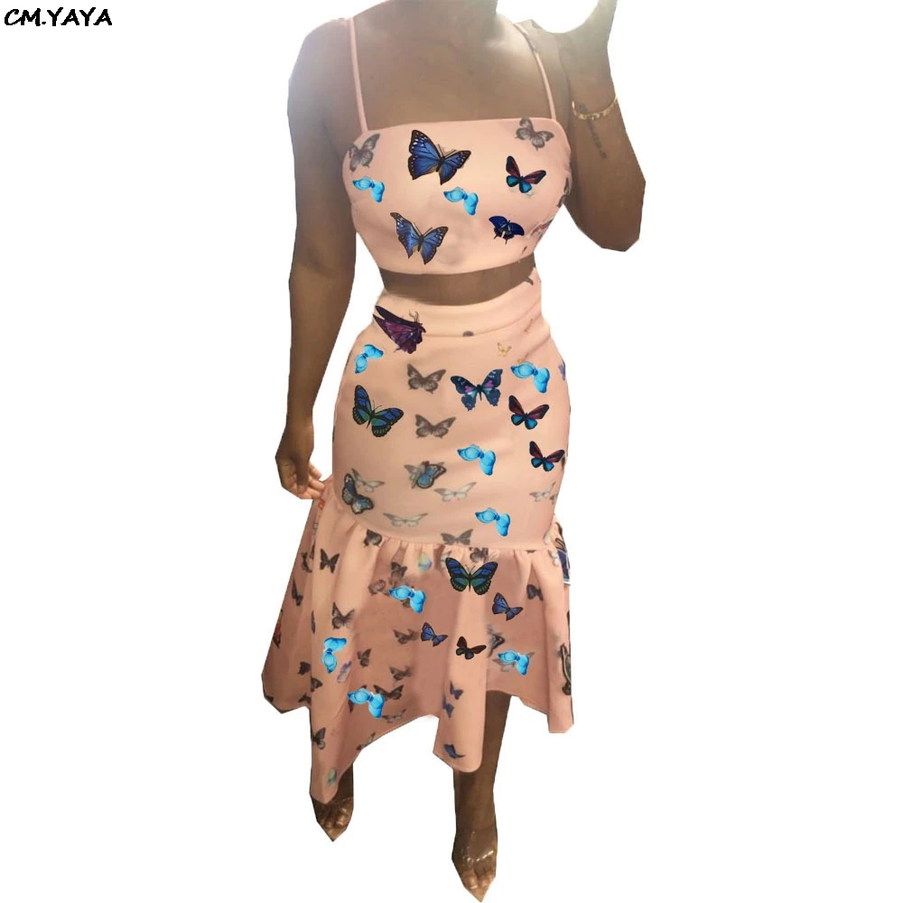 2019 naujas moterų drugelis spausdinti seksualus bakas pasėlių viršuje undinė vidurio blauzdos sijonai, kostiumai dviejų dalių tracksuit paplūdimio komplektus, bendras G5093