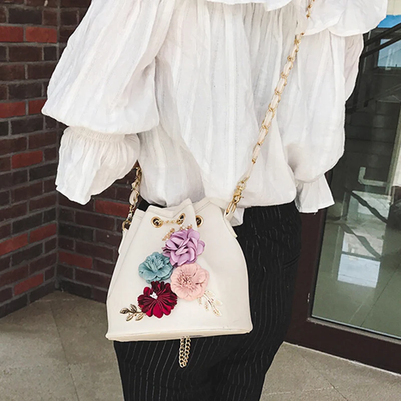 Moterų Rankų darbo Gėlės Kibirą, Maišą Pečių Maišą Crossbody Krepšiai Pearl Piniginė, Atsitiktinis Mini 