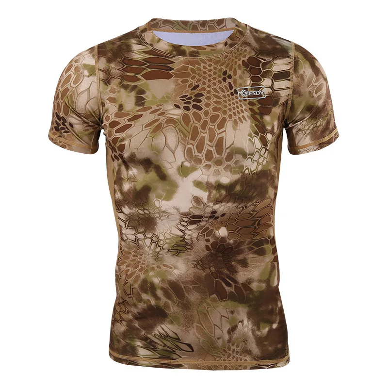 Taktinis Kamufliažas T-shirt Vyrai Kvėpuojantis Greitai džiūsta Armija Kovoti su Vaizdu Marškinėliai Vyrų trumpomis Rankovėmis Sporto Elastinga Tee Viršūnės