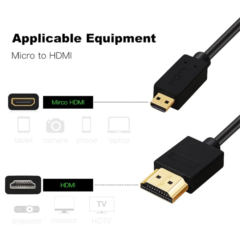 Micro HDMI į HDMI 4K@60 hz 3D HDMI 2.0 A-D Kabelis, Vyrų, Vyrų, Dėl GoPro 