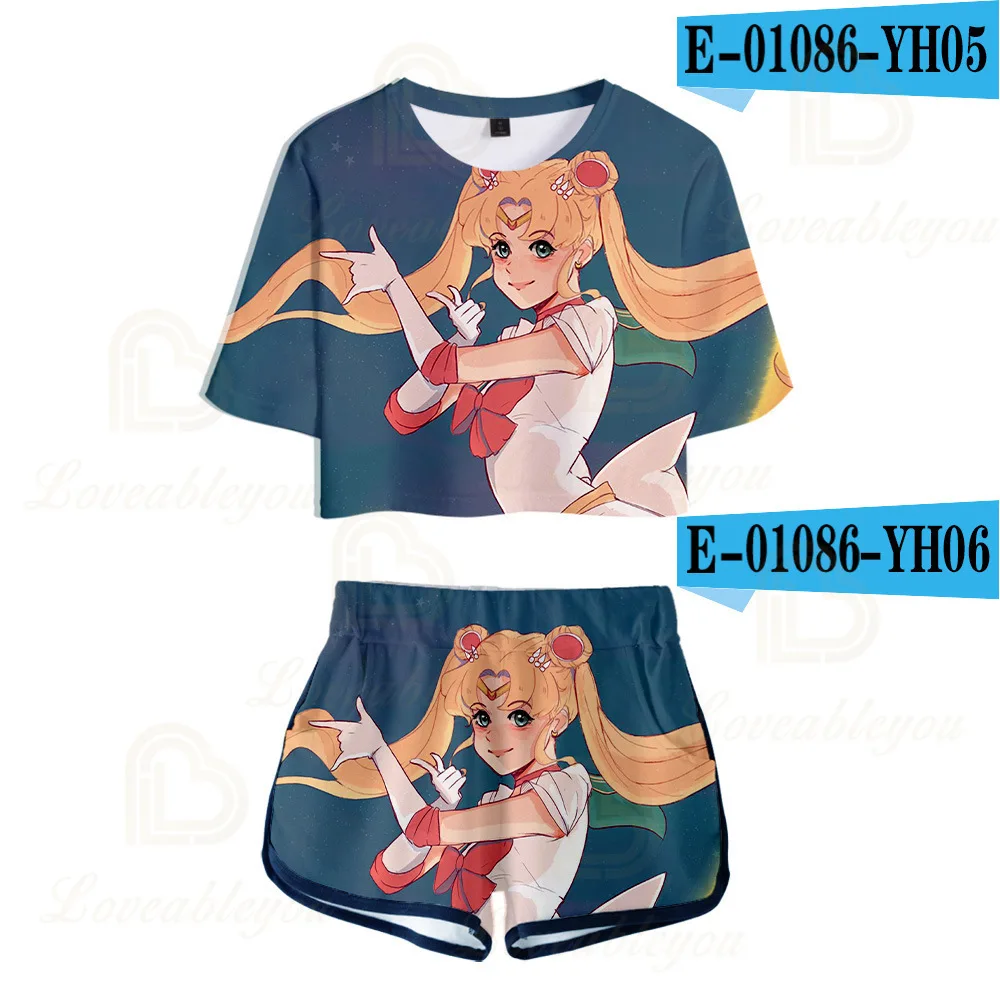 Anime Sailor Moon Marškinėlius Rinkiniai Bamba T-shirt Dviejų dalių Komplektas + Trumpas Kelnes 3D Spausdinimo Aukštos Kokybės Moterų Mergina Kostiumas