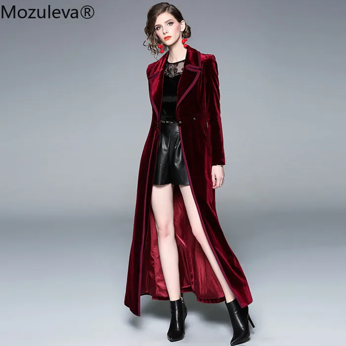 Mozuleva Storas Šiltas Ilgos Tranšėjos Paltai Outwear 2019 Žiemos Naujų Dizainerių Moterų Derliaus Įpjovomis Apykaklės Wrap Juodo Aksomo Maxi Kailis