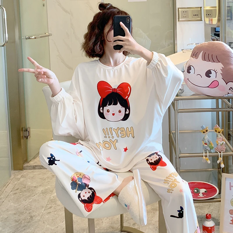 Japonijos Anime Kiki Pristatymo Paslaugos Moterų Pižama Ponios ilgomis Rankovėmis Viršūnes Kelnes Pijama M-3XL Plius Dydžio naktiniai drabužiai Mergaitėms Pyjama