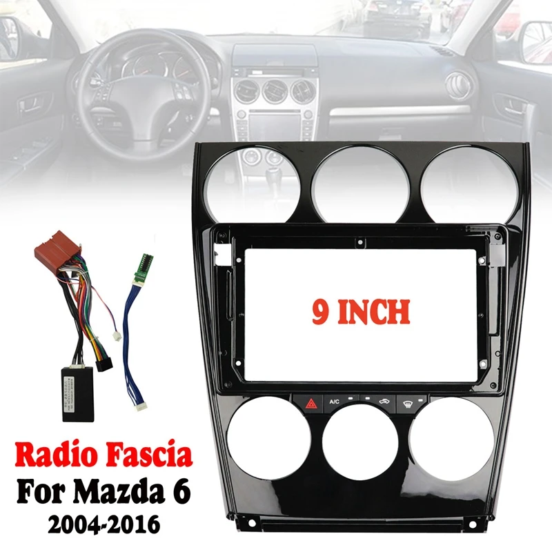 9 Colių 2Din Automobilio Stereo Radijo DVD Grotuvas, Pultas, Audio Apdailos Rėmelis su Laidais Valdybos Kontrolės CANBUS už Mazda 6 2004-2016