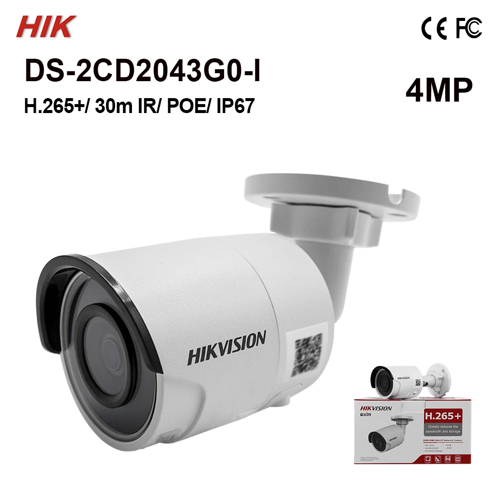 Sandėlyje DS-2CD2043G0-I Originalus Hik 4MP Bullet Kameros H. 265+ IP67 pakeisti DS-2CD2042WD-aš karšto pardavimo IP kameros IR 30m 3-Ašis