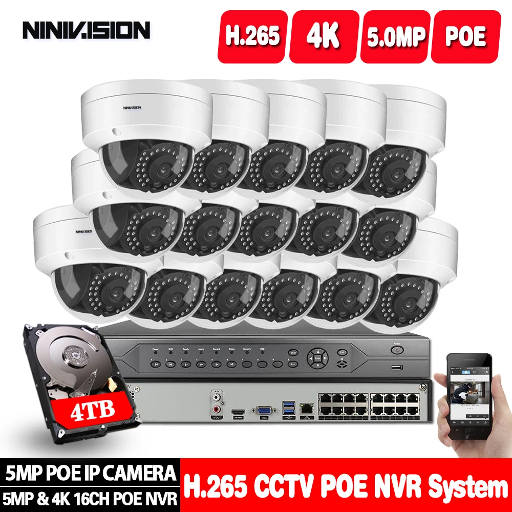 H. 265+ 16CH 4K 8MP POE NVR Rinkinys, CCTV Kameros Sistema AI Ultra HD 5MP Lauko Vandeniui Saugumo IP Kameros Vaizdo Stebėjimo Komplektas