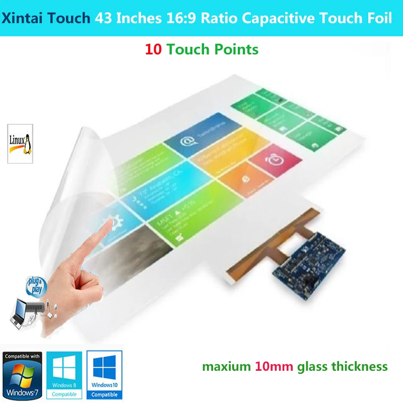 Xintai Touch 43 Cm, 16:9 Santykis 10 Lietimo Taškų Interaktyvus Capacitive Multi Touch Folijos Plėvele, Plug & Play