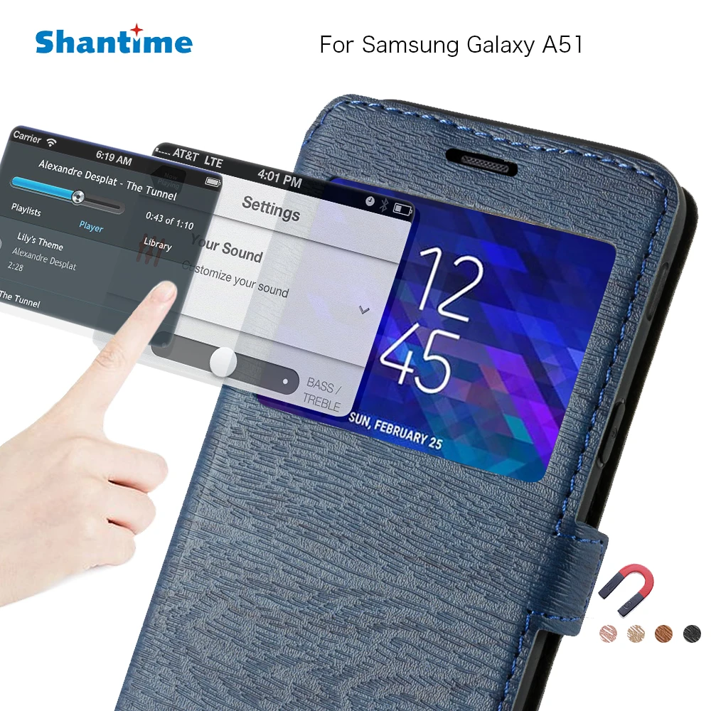 PU Odos, Telefono dėklas, Skirtas Samsung Galaxy A51 Flip Case For Samsung Galaxy A51 Peržiūrėti Langų Knyga Atveju Minkštos TPU Silikoninis Galinio Dangtelio