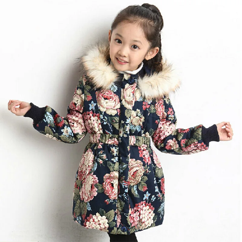 žiemos stiliaus striukė mergaitėms dizaino medvilnės merginos žiemos striukė gėlių modelio mergaičių žiemos outwear