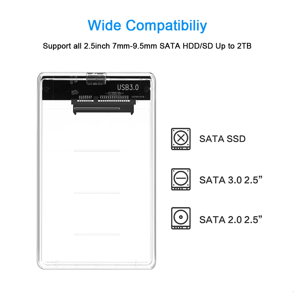 CHIPAL Skaidrus HDD Atveju 5Gbps Tipas-C USB 3.0 prie SATA 3.0 Adapteris Išorinis 2.5 Colio SSD Kietąjį Diską HD Talpyklos UASP Protokolas