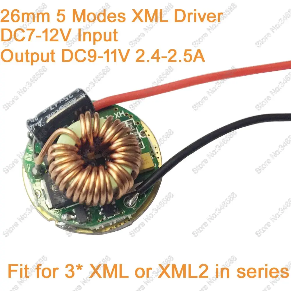 5 Režimai 26mm LED Driver Apšvietimo Transformatorius 12V Įvestis (DC7-12V) Galia DC9-11V 2.4-2.5 A 3pcs Cree XML XML XM-L2 Serijos