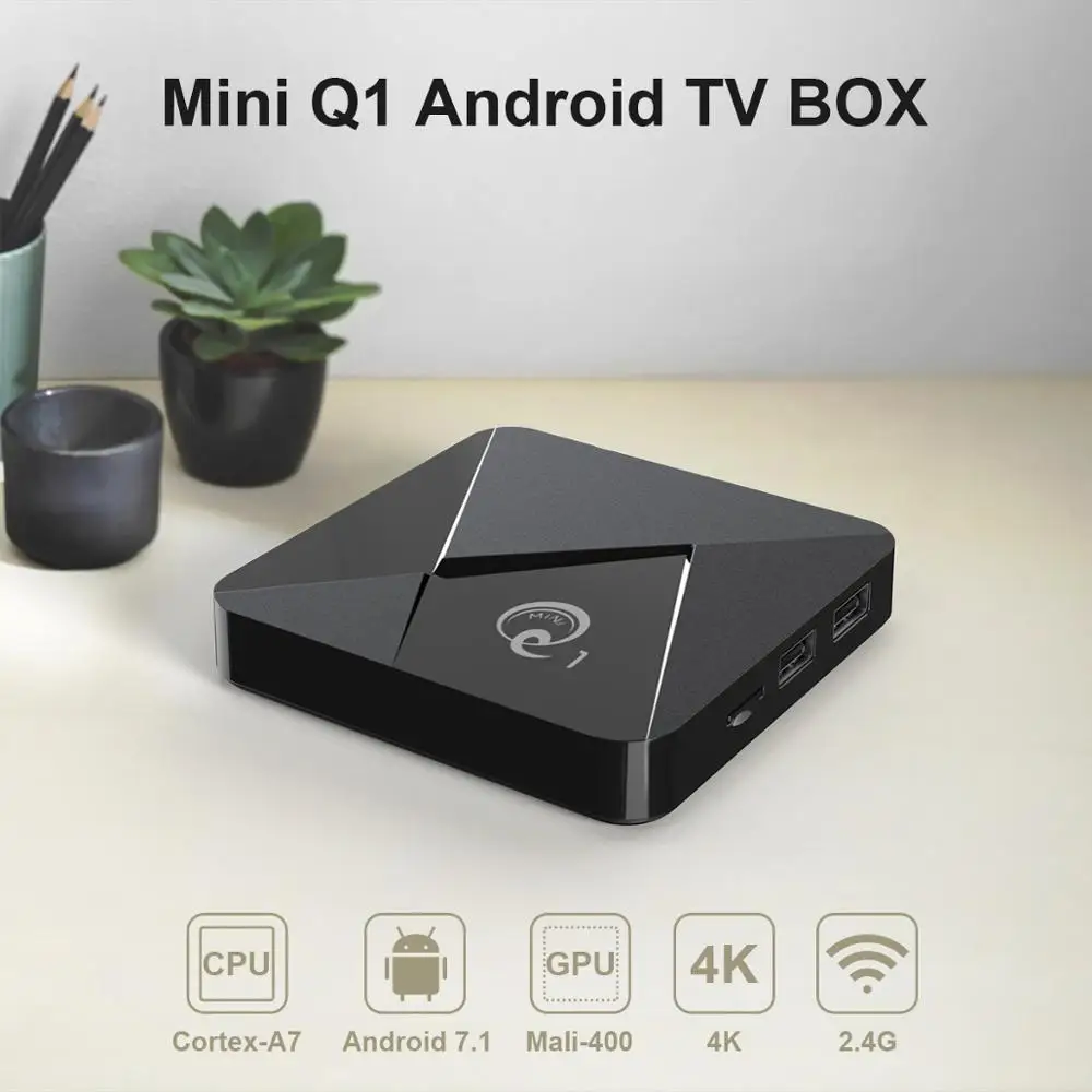 Mini Q1 Android 7.1 TV BOX RK3228A 16GB 2GB 2.4 G wifi Bevielio ryšio Set Top Box 1080P HD Ott Media player