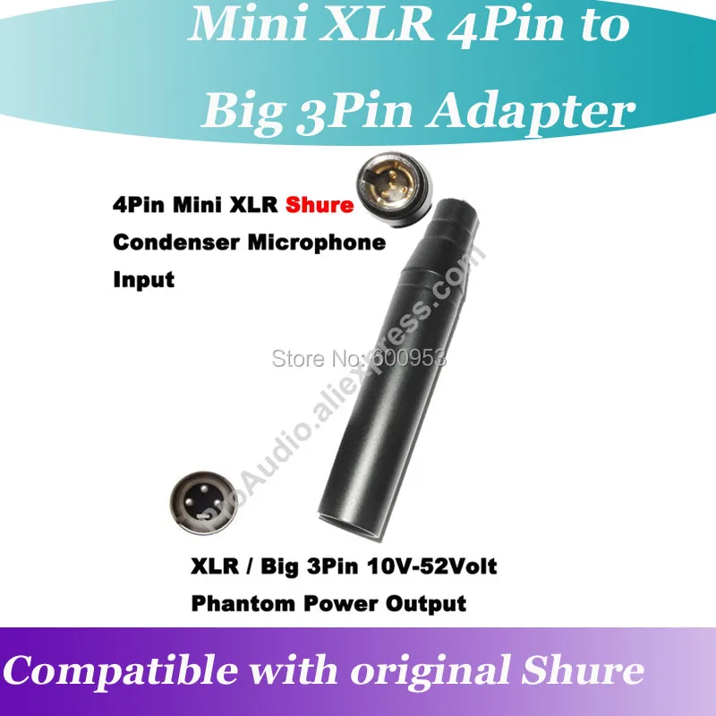 Profesinės TA4F 4Pin Mini XLR Didelis 3Pin Male XLR 48V Phantom Power Adapteris adapteris originalus Mikrofonas Shure