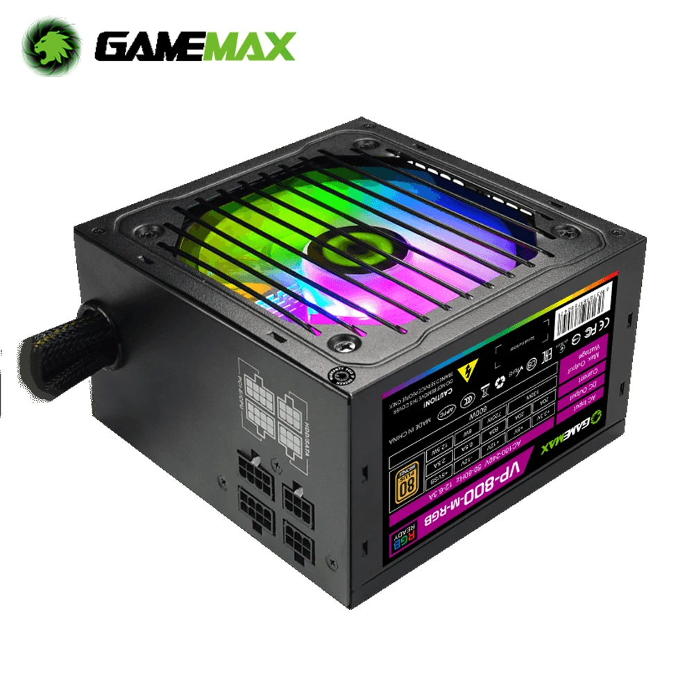 GameMAX RGB 800W PSU PC Maitinimo Tylus 120mm RGB, Ventiliatorius 80 Plius Bronza Pusiau Modulinės ATX Žaidimų Kompiuterio Maitinimo šaltinis