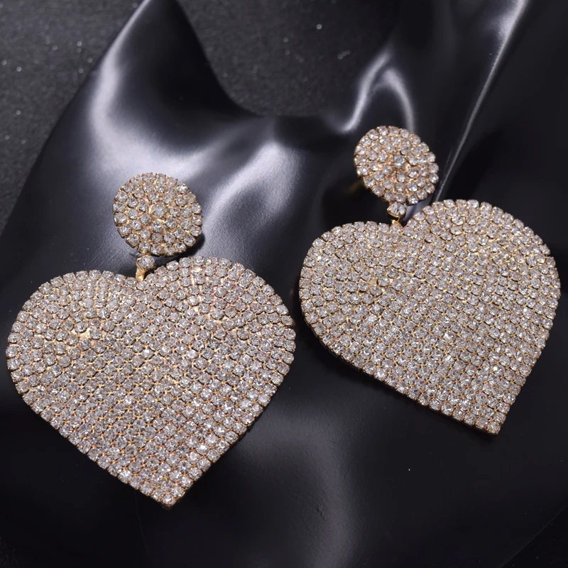 Didelis dydis Mielas širdies formos aukso padengtą cirkonio vestuviniai auskarai crystal tabaluoti vestuvių suknelė merginos kalėdų dovana šalis