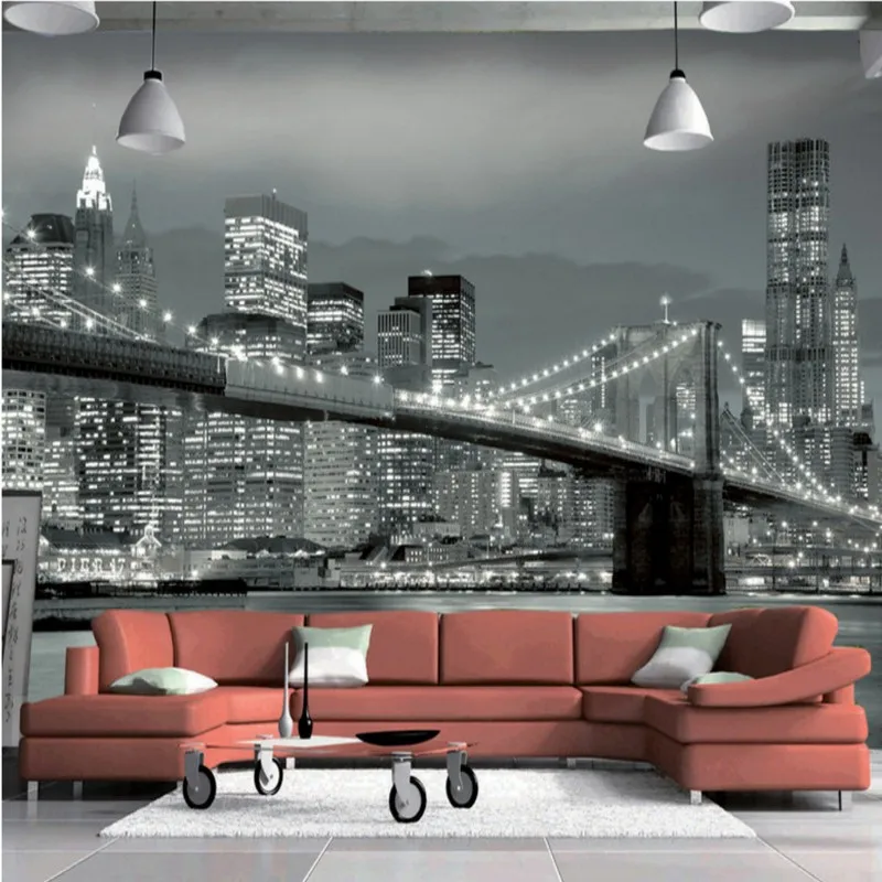 Foto tapetai niujorko Tiltas Suspension Bridge Architektūra Naktį mano, TV Foną, Sienos Freskos kambarį užsakymą tapetai