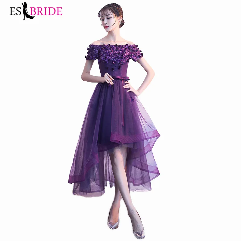 Vestidos De Gala Violetinė Tiulio Appliques Gėlės Valtis Kaklo-line Suknelės Moterys Šalis Naktį 2019 Prom Dresses ES3080