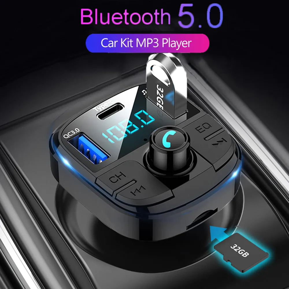 BT29 Bluetooth 5.0 Universalus Automobilinis FM Siųstuvas Rankų Automobilinio Tipo C Parama TF Kortelę U Disko FM Adapteris Automobilinis MP3 Grotuvas