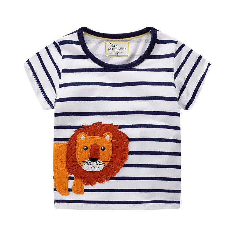 šokinėja metrų Tees & Viršūnes kūdikių berniukų naujas dryžuotas animacinių filmų t shirts aplikacijos liūtas vasaros mados drabužių karšto pardavimo vaikams drabužių