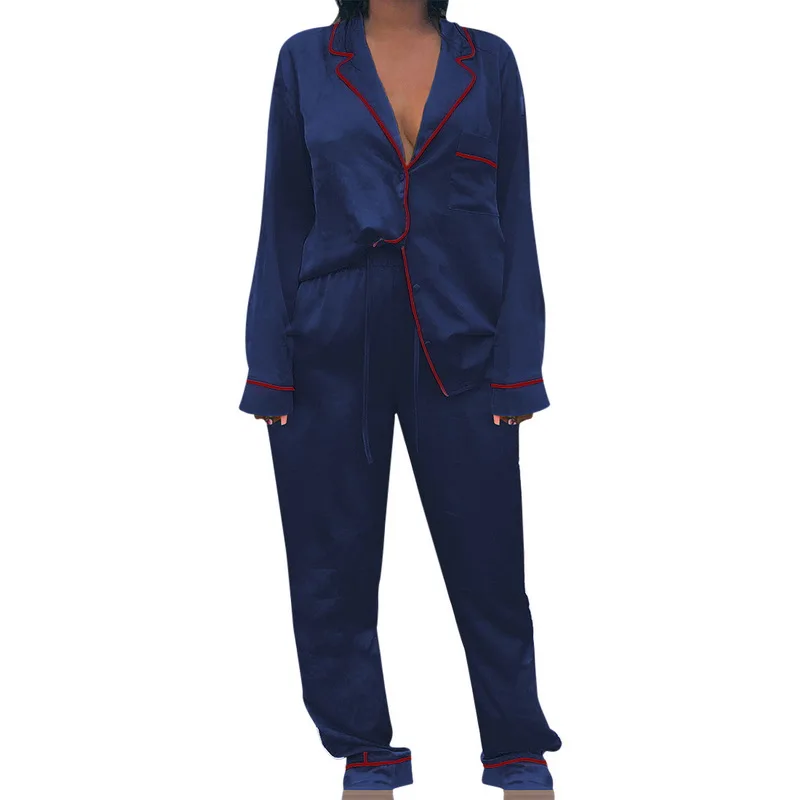 Moterų Pižama Rinkiniai Dirbtiniais Šilko Satino 2 Gabalas Femme Ilgomis Rankovėmis Sleepwear Kostiumas Moterų Homewear Naktiniai Drabužiai Pijamas Ištaigingas Dėvėti