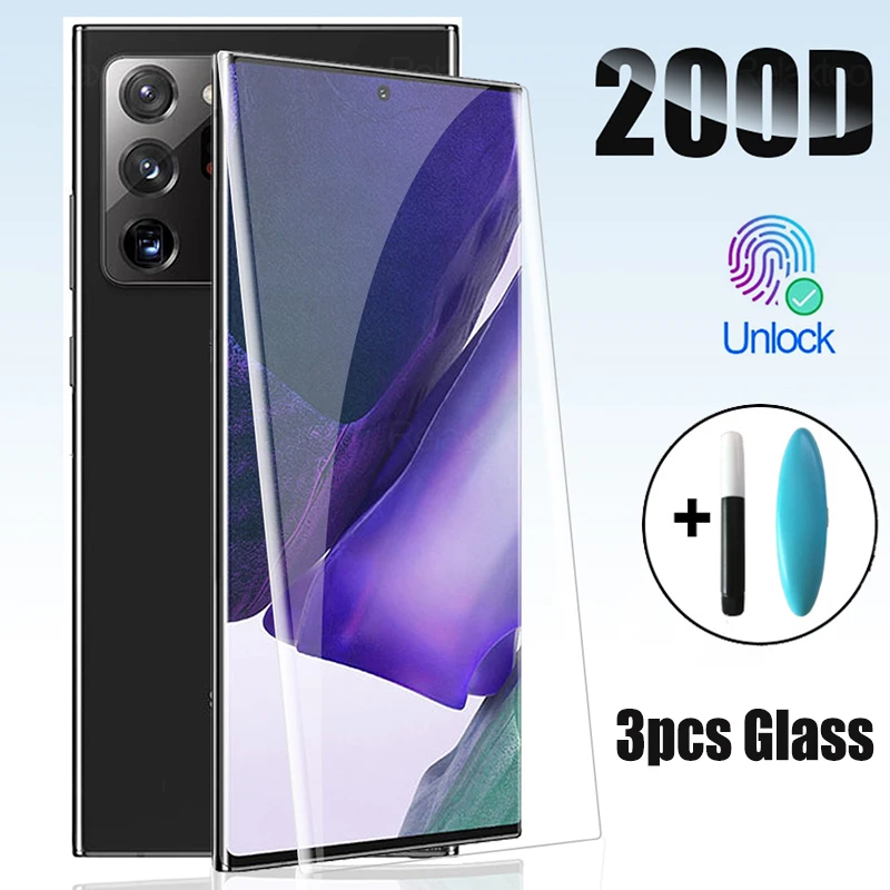 3PCS UV Grūdintas Stiklas Samsung Galaxy S8 S9 S10 S20 Plus Ultra Skysčio Screen Protector For Samsung Note 8 9 10 20 Ultra 5G