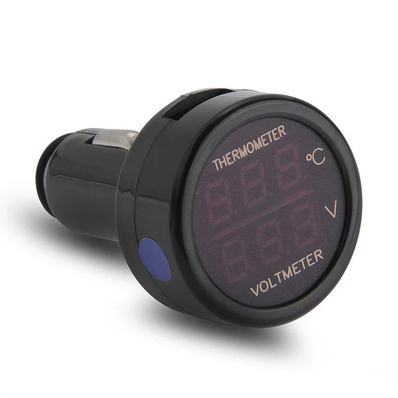 Naujas naujas 2 in 1 Digital Voltmeter Termometras 12/24V Cigarečių Degiklio Dual View Dvigubas Ekranas