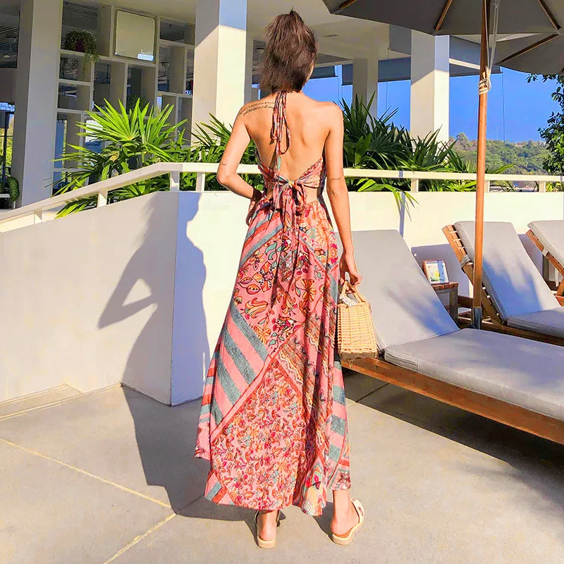 Vasaros Mados Boho Backless Apynasrio Seksualus Midi Suknelė Moterų 2019Casual Low-cut Elegantiškas Tvarstis Beach Club Šalis Suknelės Vestidos