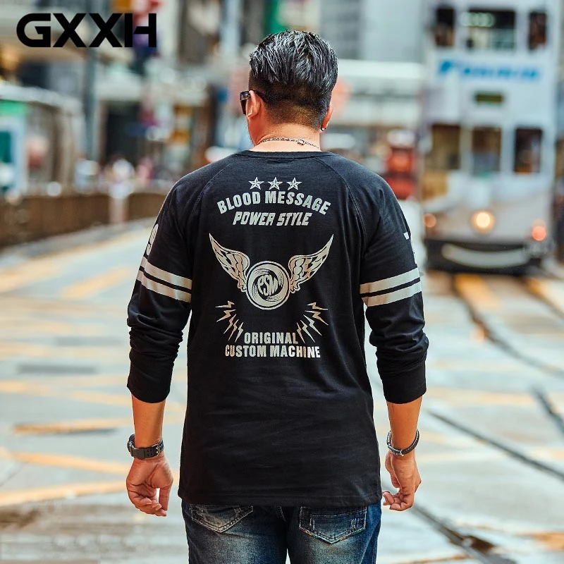 GXXH 2019 Nauji Didelio Dydžio vyriški marškinėliai Rudens Žiemos Plius Didelio Didelio Dydžio vyriškų 5XL 7XL Apvalios Kaklo, ilgomis Rankovėmis Marškinėliai