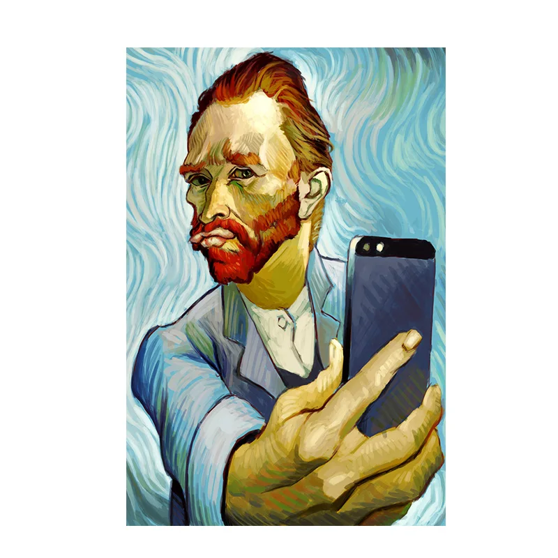 Juokinga Meno Van Gogh Selfie Telefonu Drobė Paveikslų, Cuadros Sienos Meno Nuotrauką Kambarį Namų Dekoro (be Rėmelio)