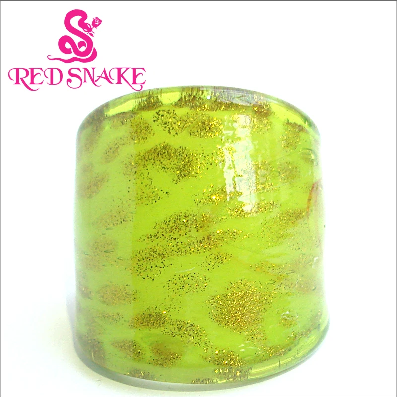 RAUDONA GYVATĖ Mados Žiedas, Rankų darbo šviesiai žalia su aukso smėlio spalvos lašai piešimo Murano Stiklo Žiedai