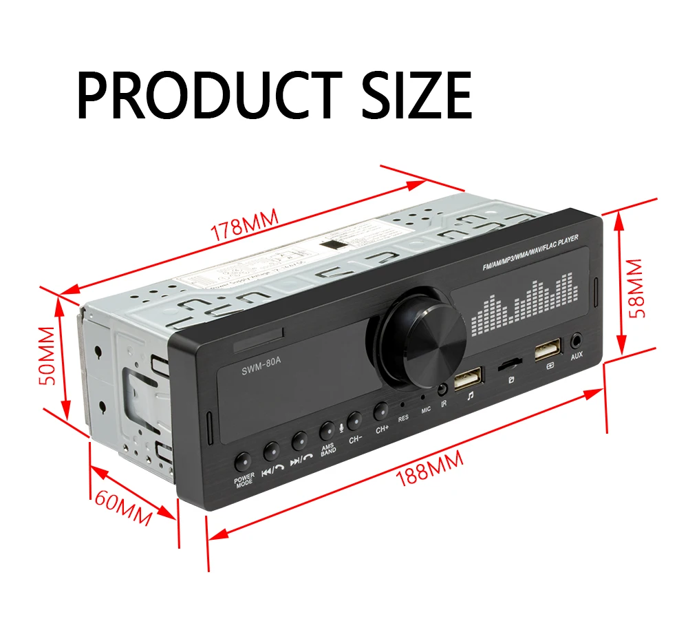 Podofo SWM-80A 1DIN Automobilio Radijo 12V Garso Šaltinis Įrašymo Stovėjimo Vietą Multimedia Muzika MP3 Grotuvas, AUX/USB/FM Stereo Receiver
