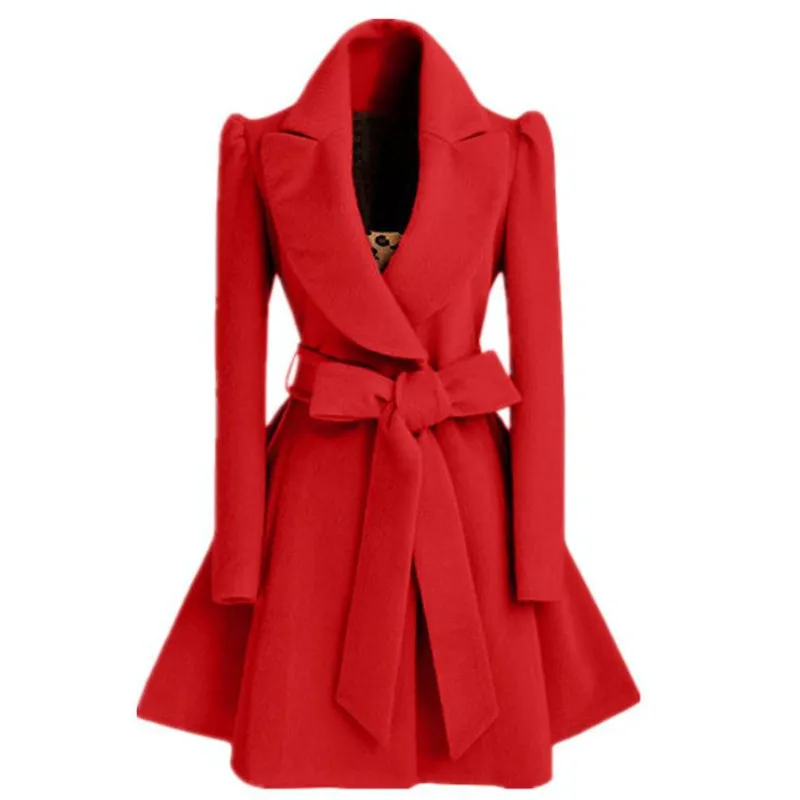 Korėjiečių moterų vilnonis švarkelis, striukė, Paltas, paltai Raudona XL rudenį ir žiemą, ilgas švarkelis Paltas mados kailio striukė