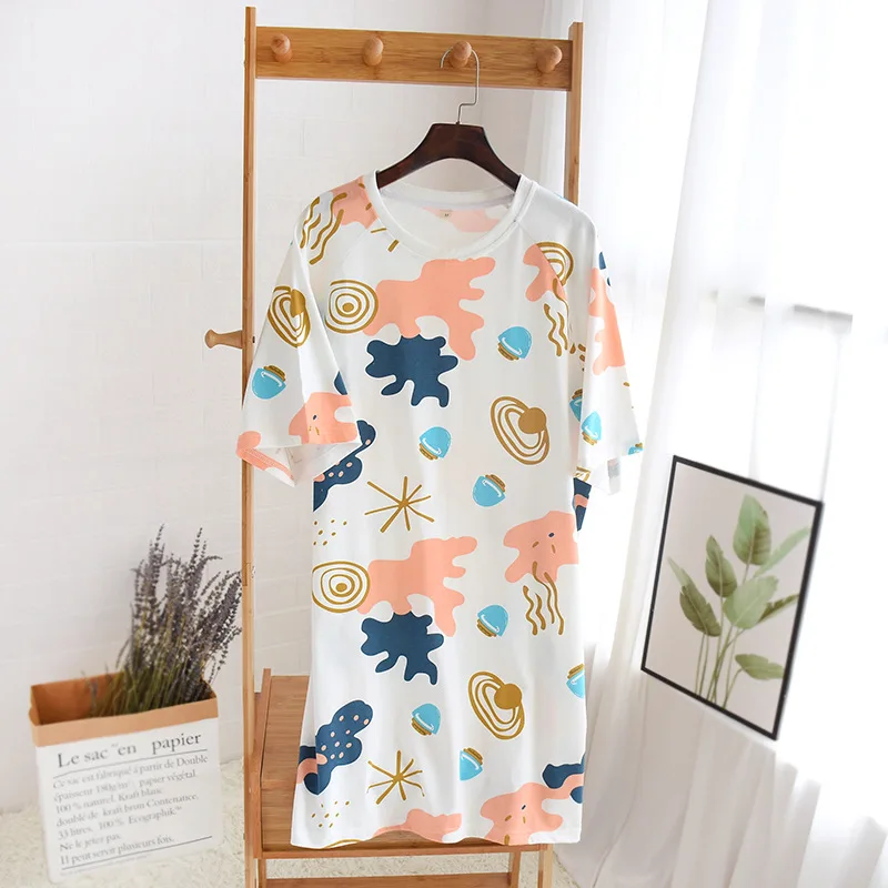 Nauja Vasaros Medvilnės Nightdress Moterų Nightgowns Japonijos saldus O-Kaklo Atsitiktinis šviežių Trumpas Rankovės Patalpų Sleepdress Moterims