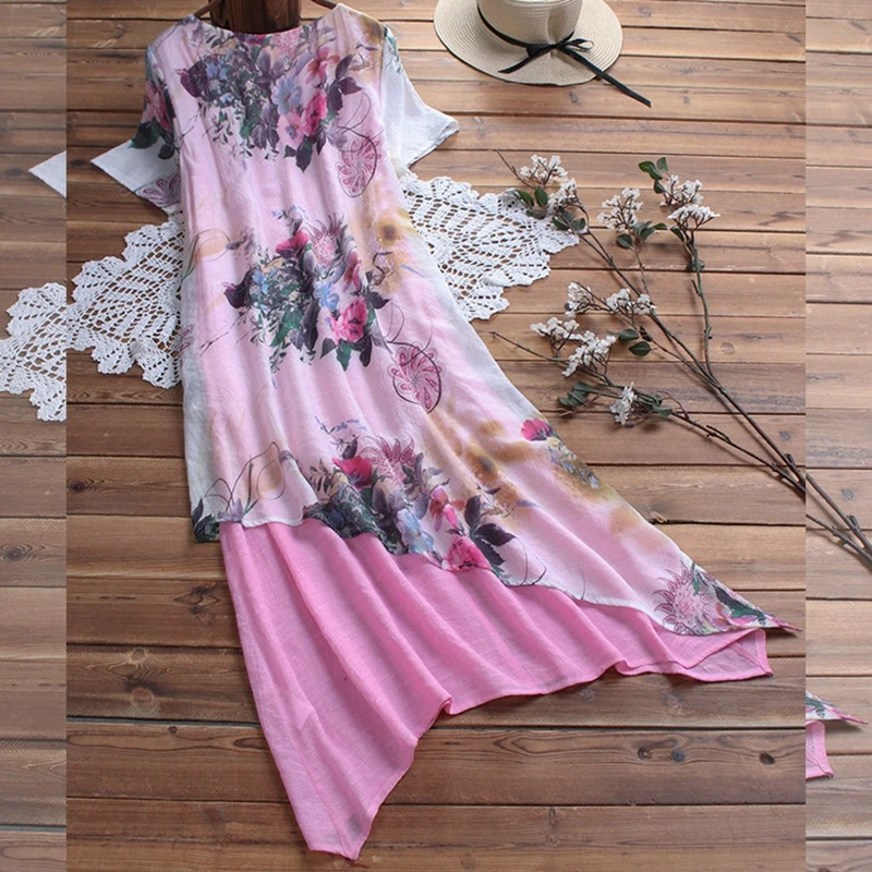 Didelio dydžio moterų suknelė plius dydis 5XL 6XL 7XL 8XL vasaros elegantiška apvali kaklo trumpomis rankovėmis prarasti atsitiktinis didelio dydžio rožinis chalatas